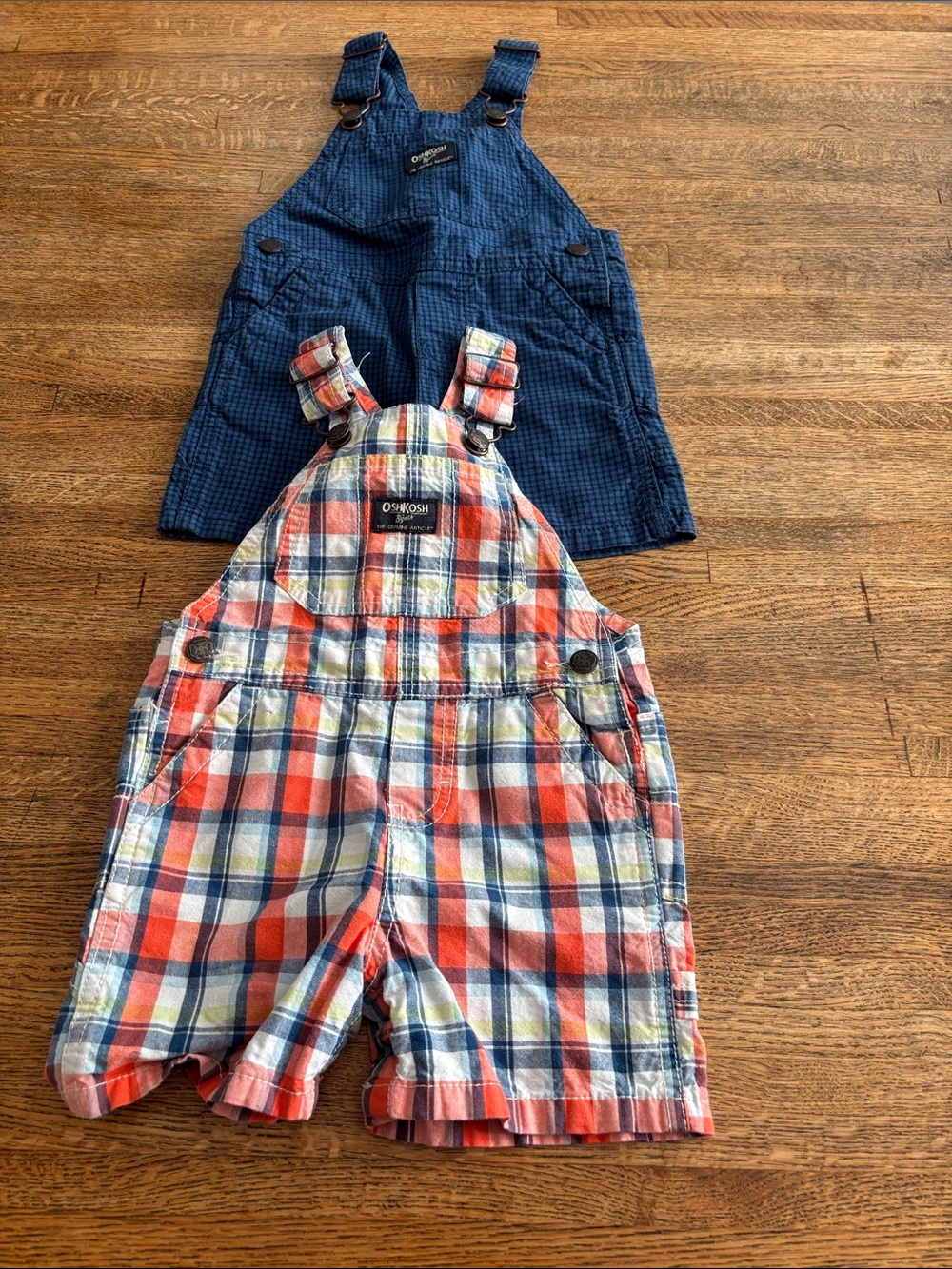 OshKosh B'gosh Plaid and Checkered Overall Shorts size 12 M Great Condition!